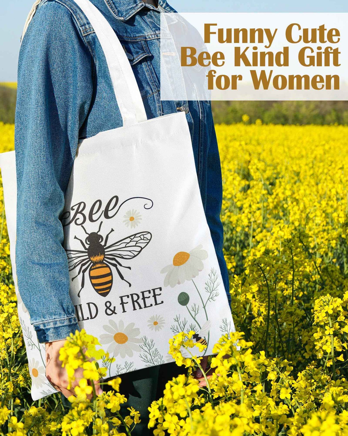 Bulyoou 3 Pcs Bee Themed Gifts for Women Funny Honeybee Canvas Tote Bag with Zipper Makeup Bag and Socks Bee day Holiday Birthday Gifts for Mother Teachers Employee Beekeepers Lovers