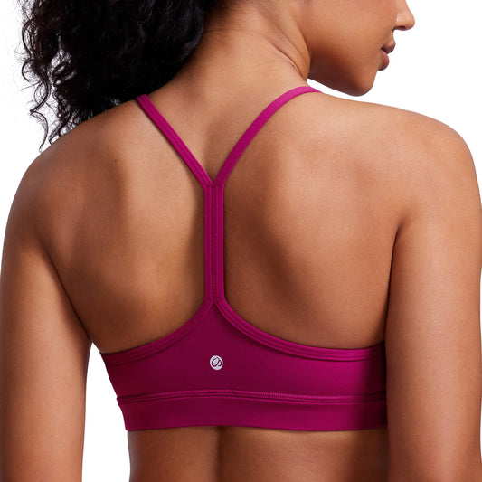 CRZ YOGA Butterluxe Womens Y Back Sports Bra - Padded Racerback Low Impact Spaghetti Thin Strap Workout Yoga Bra Magenta Purple Medium