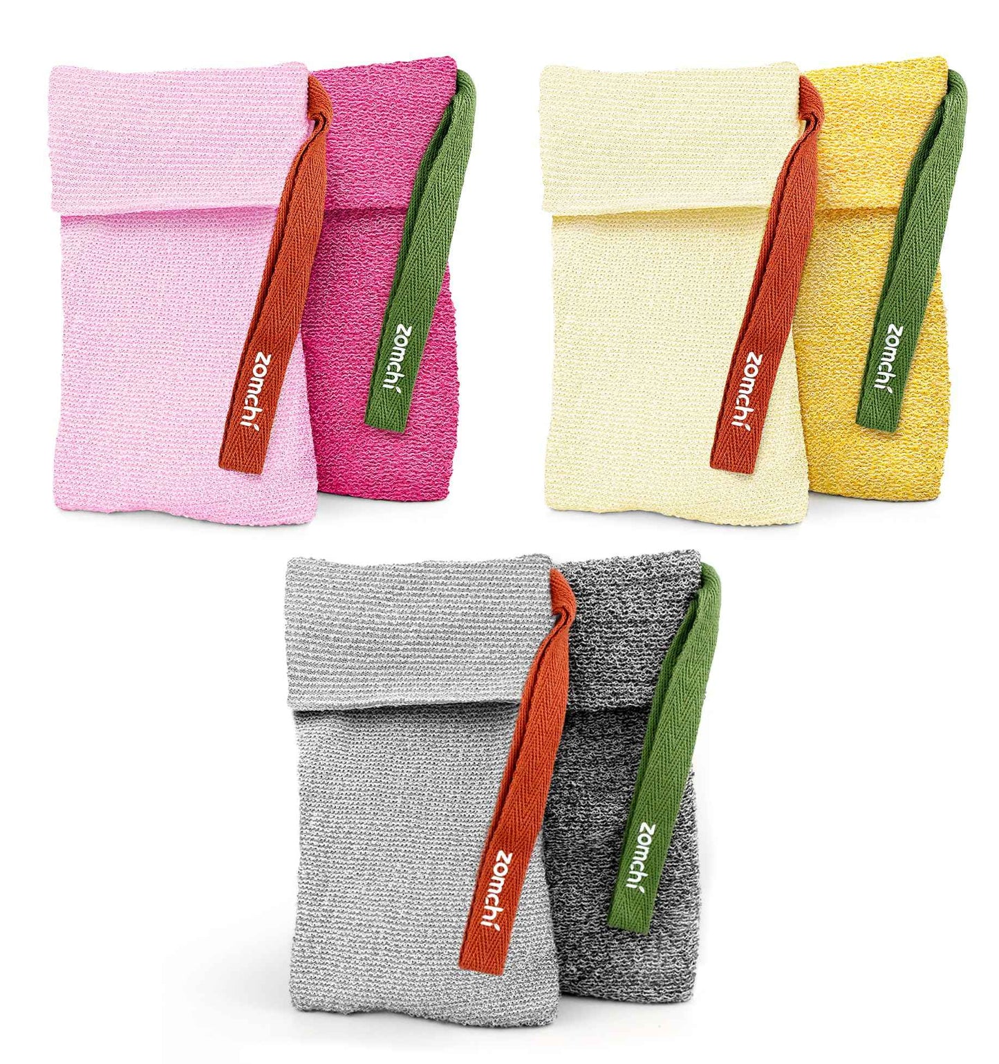 ZOMCHI 6 Pack Soap Saver Bags, Exfoliating Soap Pouch with Dual-Texture for Shower – Gray & Yellow & Pink