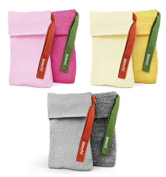 ZOMCHI 6 Pack Soap Saver Bags, Exfoliating Soap Pouch with Dual-Texture for Shower – Gray & Yellow & Pink