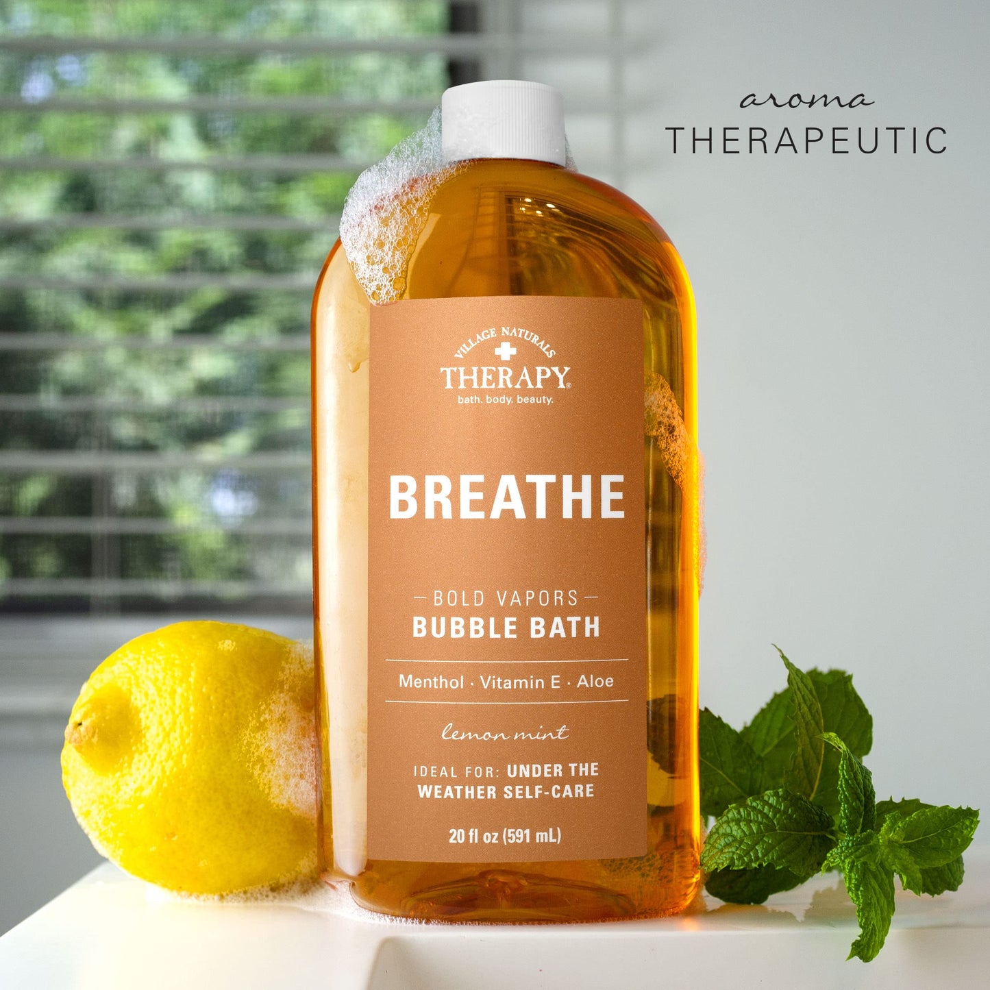 Village Naturals Therapy Breathe Bubble Bath, Lemon Mint Scent, 20 oz, Pack of 4