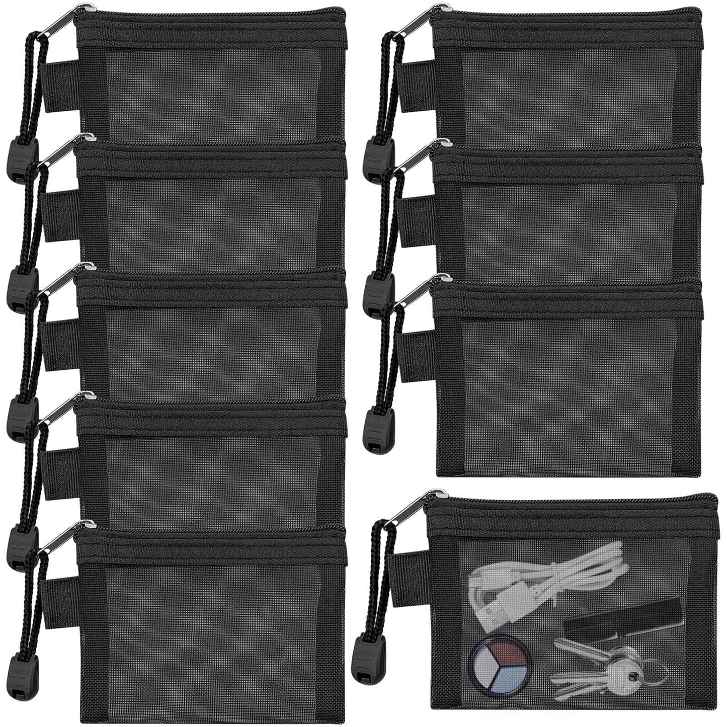 Aswewamt 9 Pcs Mini Zipper Mesh Bags, 4.3" x 3" Small Nylon Key Holder Cosmetic Pouch Portable Travel Makeup Cosmetic Mesh Zipper Bags for Purse Lipstick Earphone Keys Cards (Black)