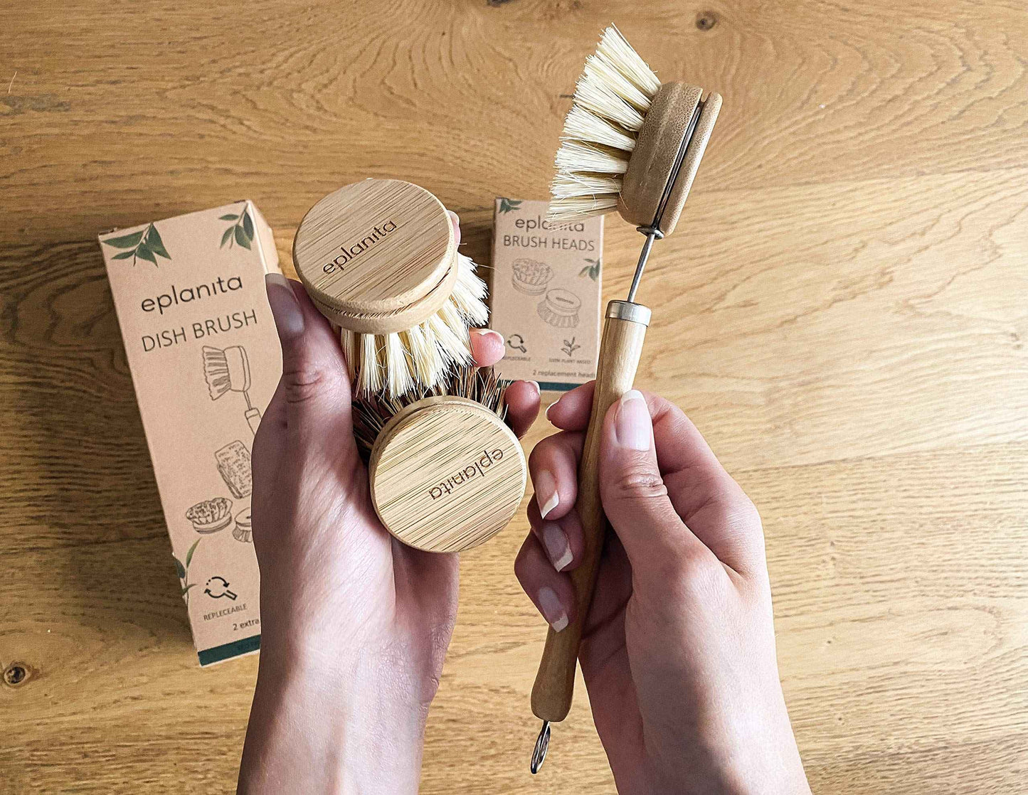 eplanita Replacement Brush Heads (Pack of 4) for Bamboo Dish Brush, Sisal Bristle Refills, Agave Cactus Fibres, Kitchen Eco Scrubber, Plastic Free Washing Up, Zero Waste Cleaning