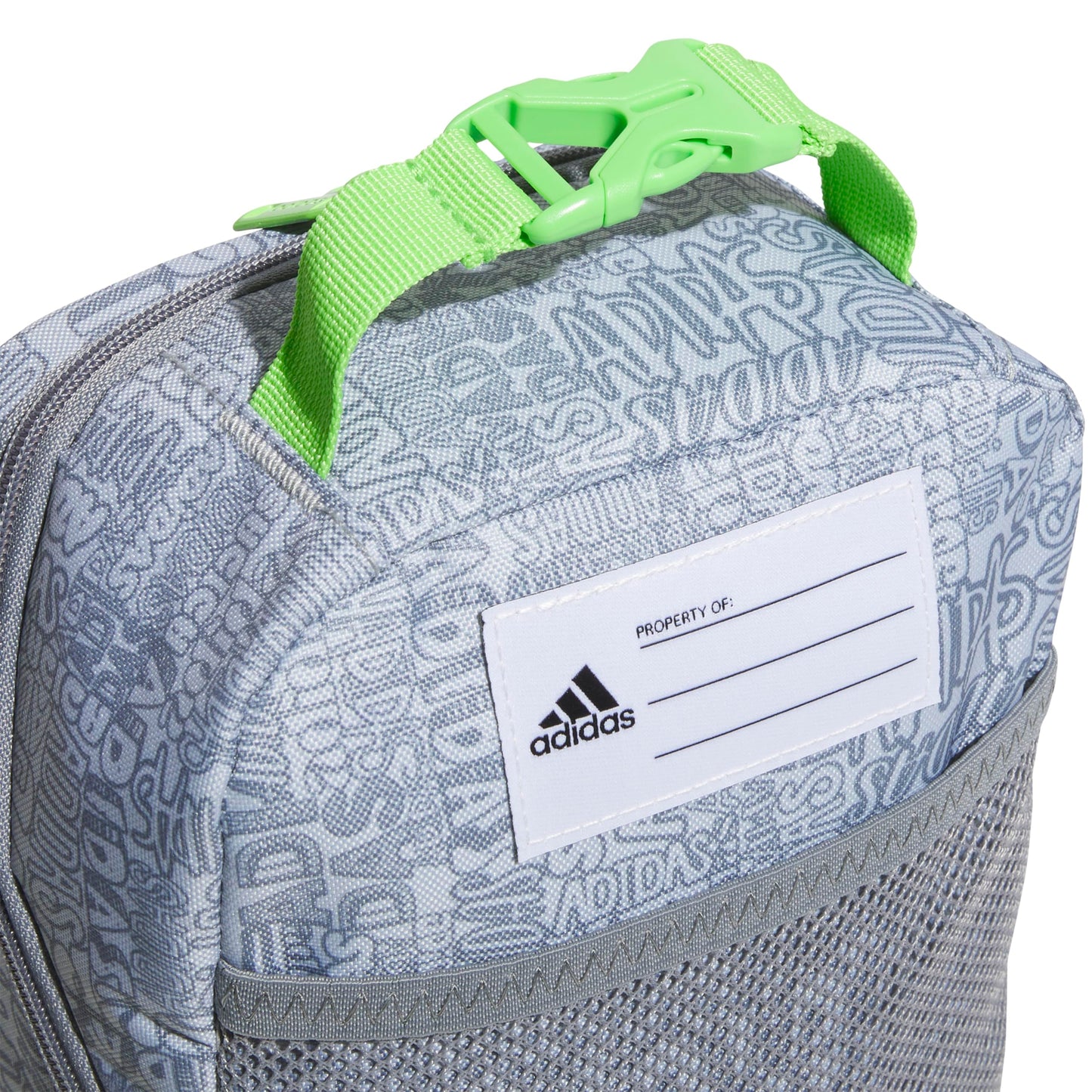 adidas Santiago Insulated Lunch Bag (6.5L) with Clip Lock Handle, Adi Font Madness Stone Grey/Grey/Lucid Lime Green, One Size