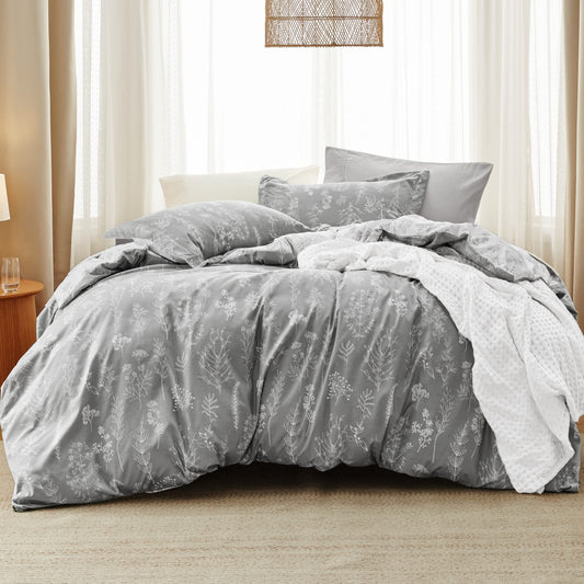 Bedsure Comforter Set - Grey Floral Bedding with Twin/Twin XL Reversible Botanical Flower Comforter and Pillow Sham