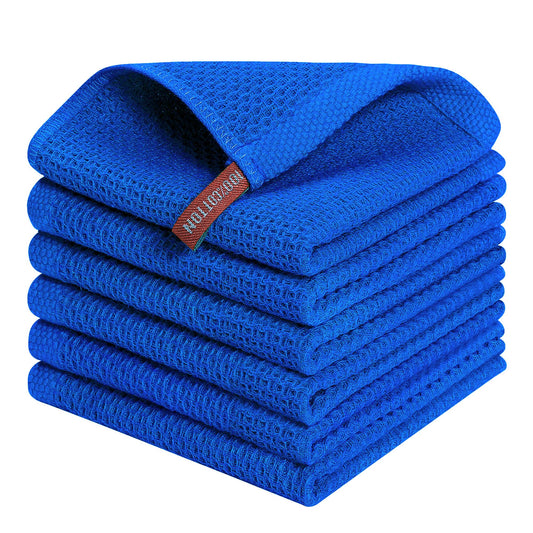 Kitinjoy 100% Cotton Kitchen Dish Cloths, 6 Pack Waffle Weave Ultra Soft Absorbent Dish Towels for Drying Dishes Quick Drying Kitchen Towels Dish Rags, 12 X 12 Inches, Blueberry