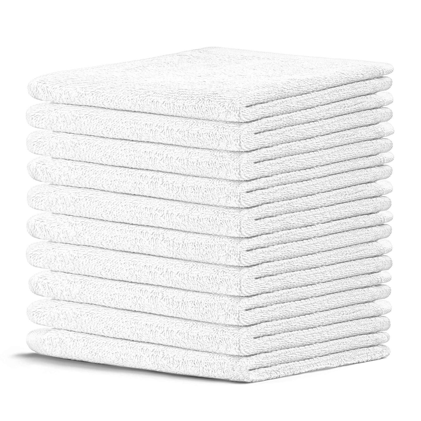 Crystal Ridge Cotton Wash Cloths 10 Pack - Washcloths for Showering, Face and Body, Soft and Highly Absorbent Multipurpose Towels for Bathroom, Kitchen, Spa and Gym - Wash Rags 12 x12 (White)