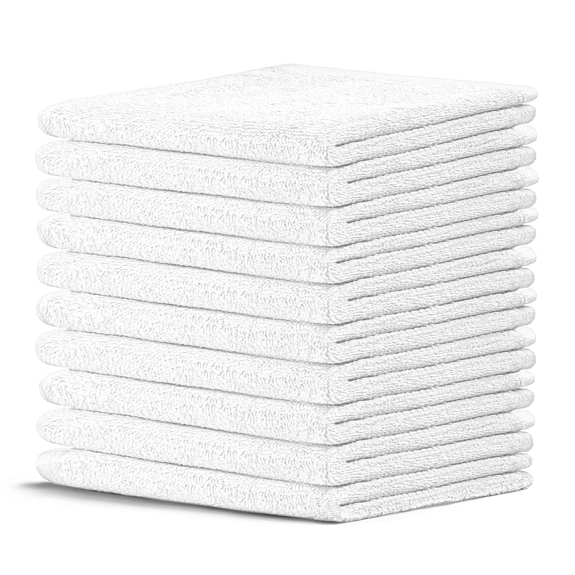 Crystal Ridge Cotton Wash Cloths 10 Pack - Washcloths for Showering, Face and Body, Soft and Highly Absorbent Multipurpose Towels for Bathroom, Kitchen, Spa and Gym - Wash Rags 12 x12 (White)