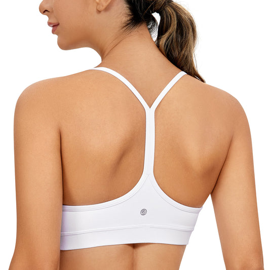 CRZ YOGA Butterluxe Womens Y Back Sports Bra - Padded Racerback Low Impact Spaghetti Thin Strap Workout Yoga Bra White X-Small