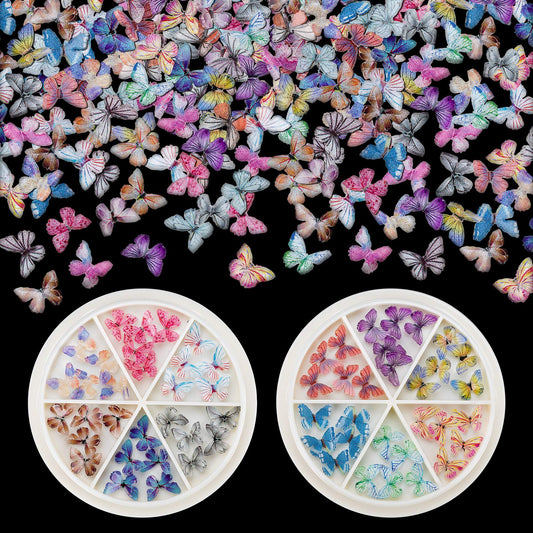 PAGOW 60pcs 3D Acrylic Butterfly Charms for Nails, 12 Colors Butterfly Nail Glitter Sets, Novel Design Acrylic Butterfly Nail Charms for Nail Art Decoration & DIY Crafting Design