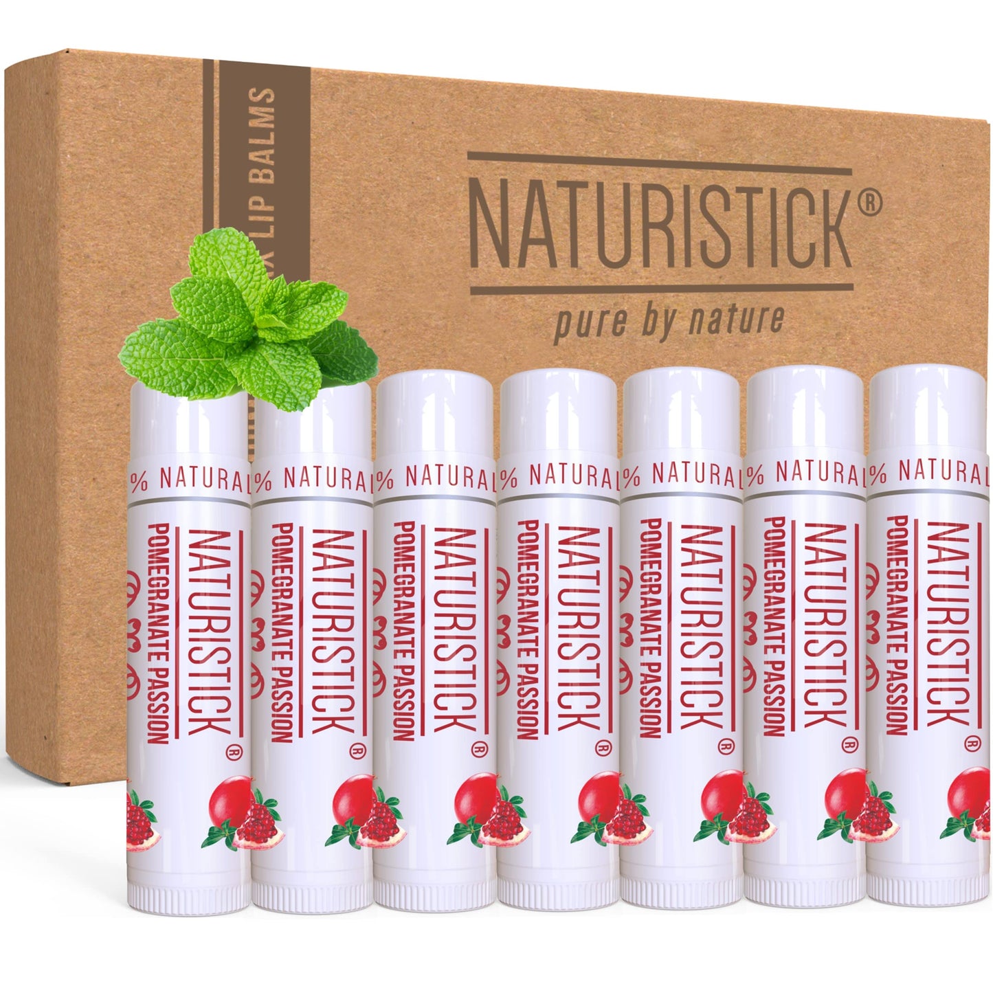 7-Pack Pomegranate Lip Balm Gift Set by Naturistick. 100% Natural Ingredients. Best Beeswax Chapstick for Dry, Chapped Lips. Made in USA