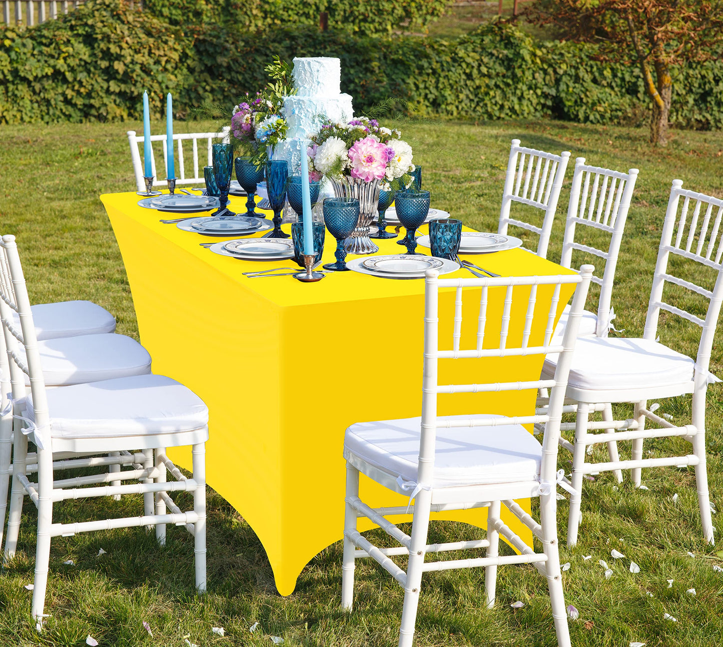 Utopia Kitchen Spandex Tablecloth 2 Pack [6FT, Yellow] Tight, Fitted, Washable and Wrinkle Resistant Stretch Rectangular Patio Table Cover for Event, Wedding, Banquet & Parties [72Lx30Wx30H Inch]