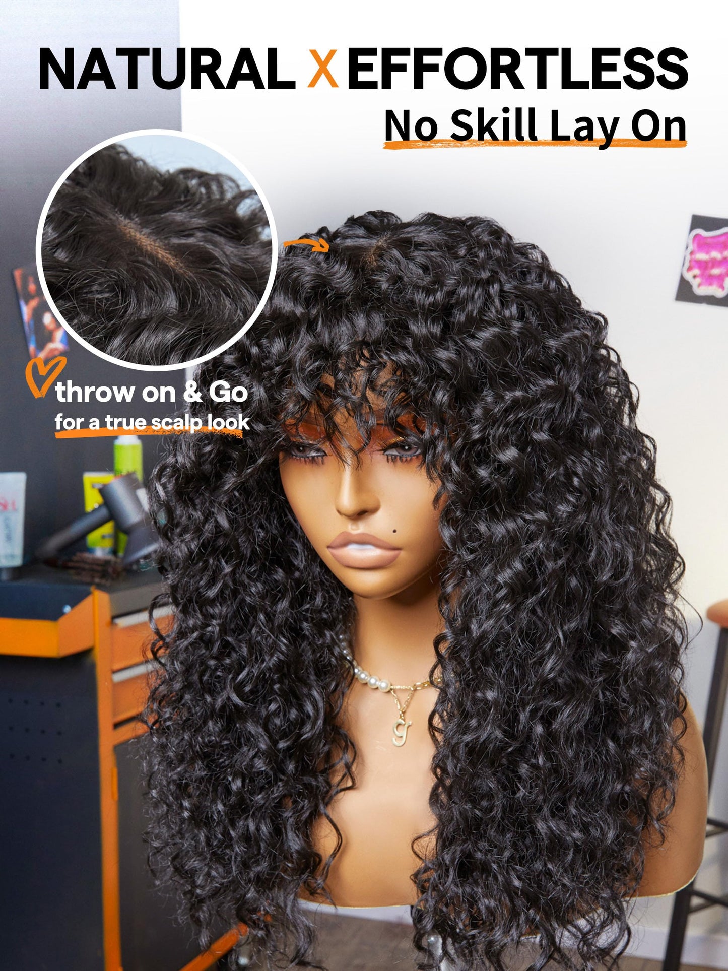 GORGIUS Shaggy Haircuts Curly Wig with Bangs Crafted with Style-Archive™ Technology: Premium Fiber & Remy Human Hair Blended, Realistic Look with True Scalp