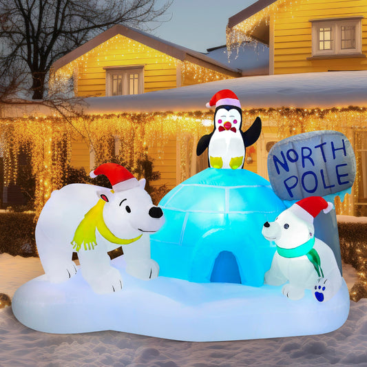 Joiedomi 6 FT Long Christmas Inflatable North Pole with Build-in LEDs, Blow Up Inflatable Polar Bears & Penguin for Xmas Party Indoor, Outdoor, Yard, Garden, Lawn Décor, Holiday Season Decorations