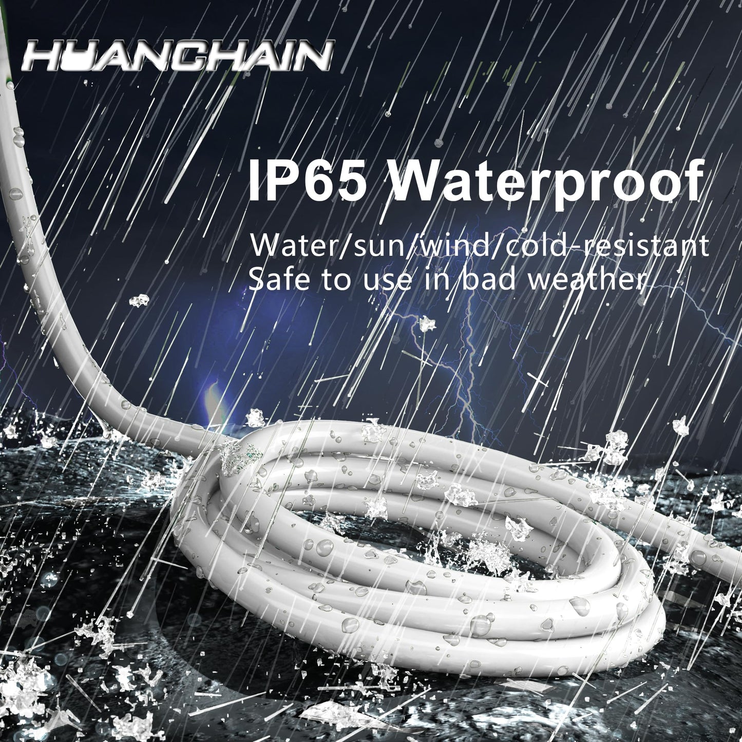 HUANCHAIN Indoor Outdoor White Extension Cord 15 ft Waterproof, 16/3 Gauge Flexible Cold-Resistant Appliance Extension Cord Outside, 13A 1625W 16AWG SJTW, 3 Prong Heavy Duty Electric Cord, ETL