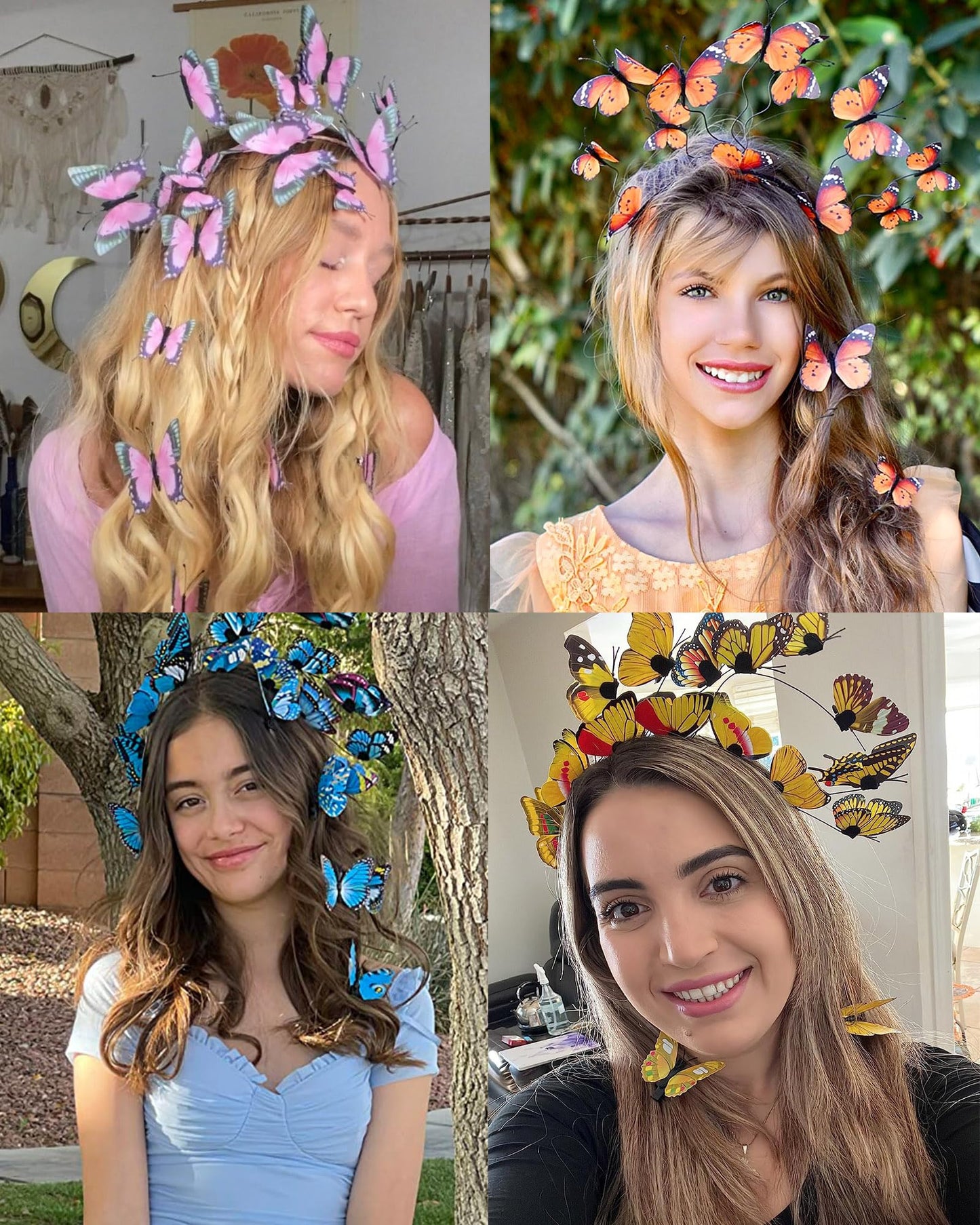 COCIDE Butterfly Headpieces: Hair Clips, Headbands, Flower Crown, Fascinator, and Antenna Hair Band for Women, Girls, and Halloween Cosplay (Pink)