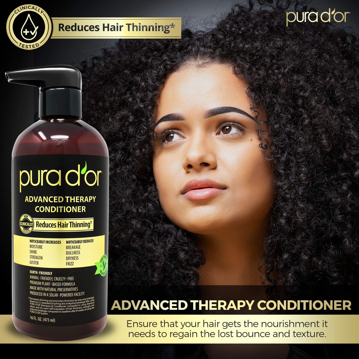 PURA D'OR Advanced Therapy Conditioner (16oz) For Increased Moisture, Strength, Volume & Texture, No Sulfates, Made with Argan Oil & Biotin, All Hair Types, Men & Women (Packaging May Vary)