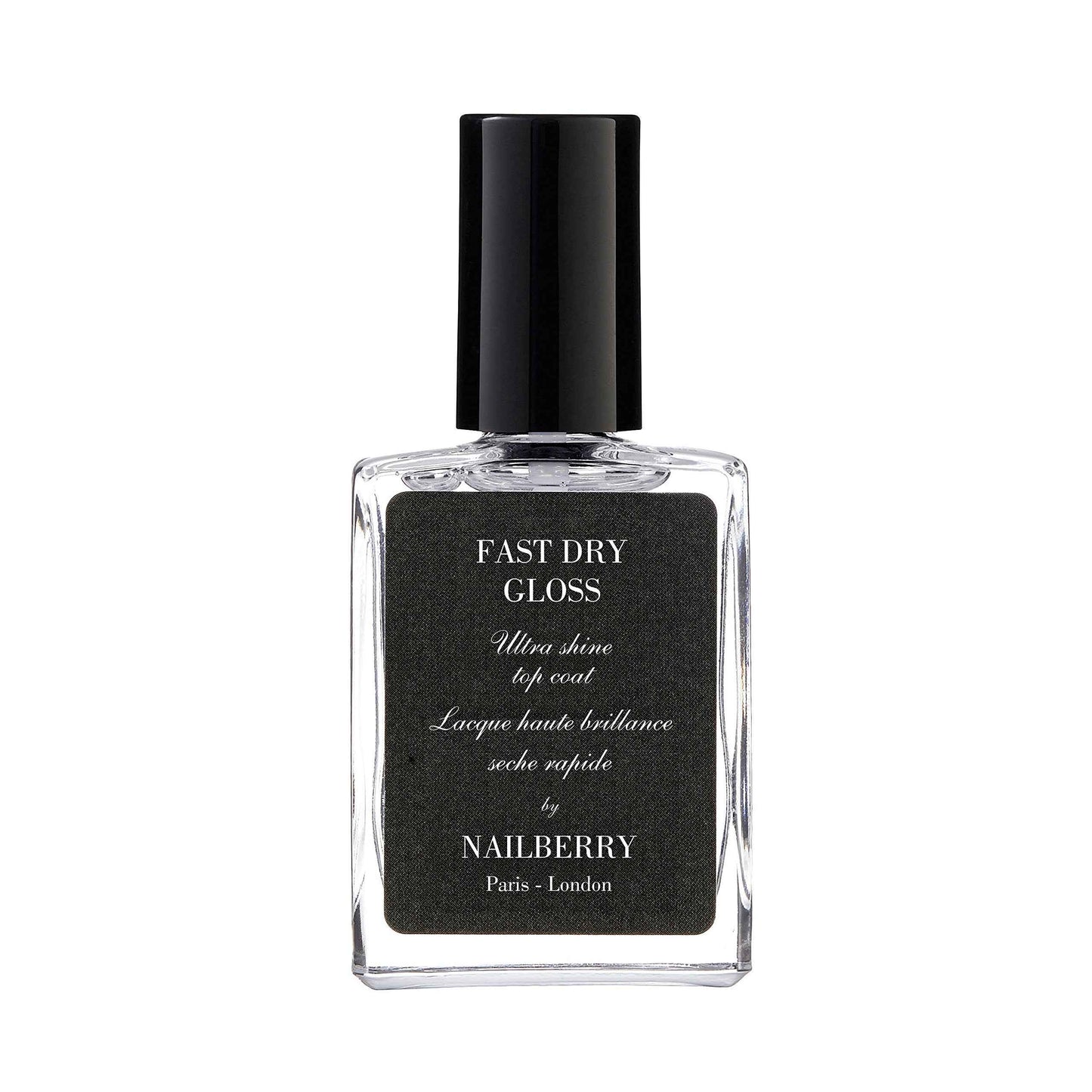 Nailberry Fast Dry Gloss Top Coat | Super-Fast Drying High Gloss Top Coat | Hard, Long-Lasting, Chip-Resistant Finish | Protects Against Fading & Discoloration | Vegan & Cruelty Free | 12-Free | 15 ml