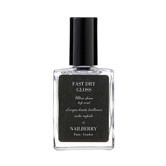 Nailberry Fast Dry Gloss Top Coat | Super-Fast Drying High Gloss Top Coat | Hard, Long-Lasting, Chip-Resistant Finish | Protects Against Fading & Discoloration | Vegan & Cruelty Free | 12-Free | 15 ml