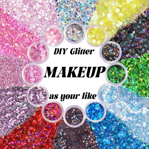 Body Glitter Face Glitter, Hair Glitter for Kids, 12 Shapes Fine Chunky Glitter Gel for Women Girls Makeup Sparkles Party Mermaid Sequins Rave Accessories Singer Concerts Festival (Purple Scheme)