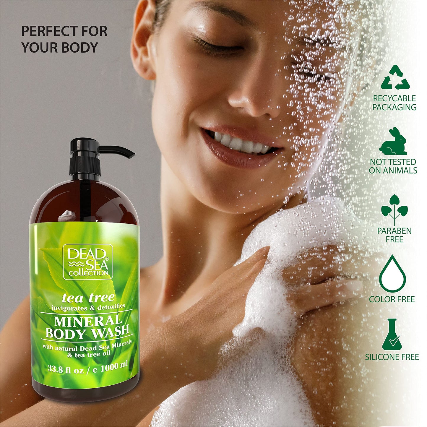 Dead Sea Collection Tea Tree Body Wash for Women and Men - with Dead Sea Minerals and Tea Tree Oil - Cleanses and Moisturizes Skin - Pack of 2 (67.6 fl. oz)