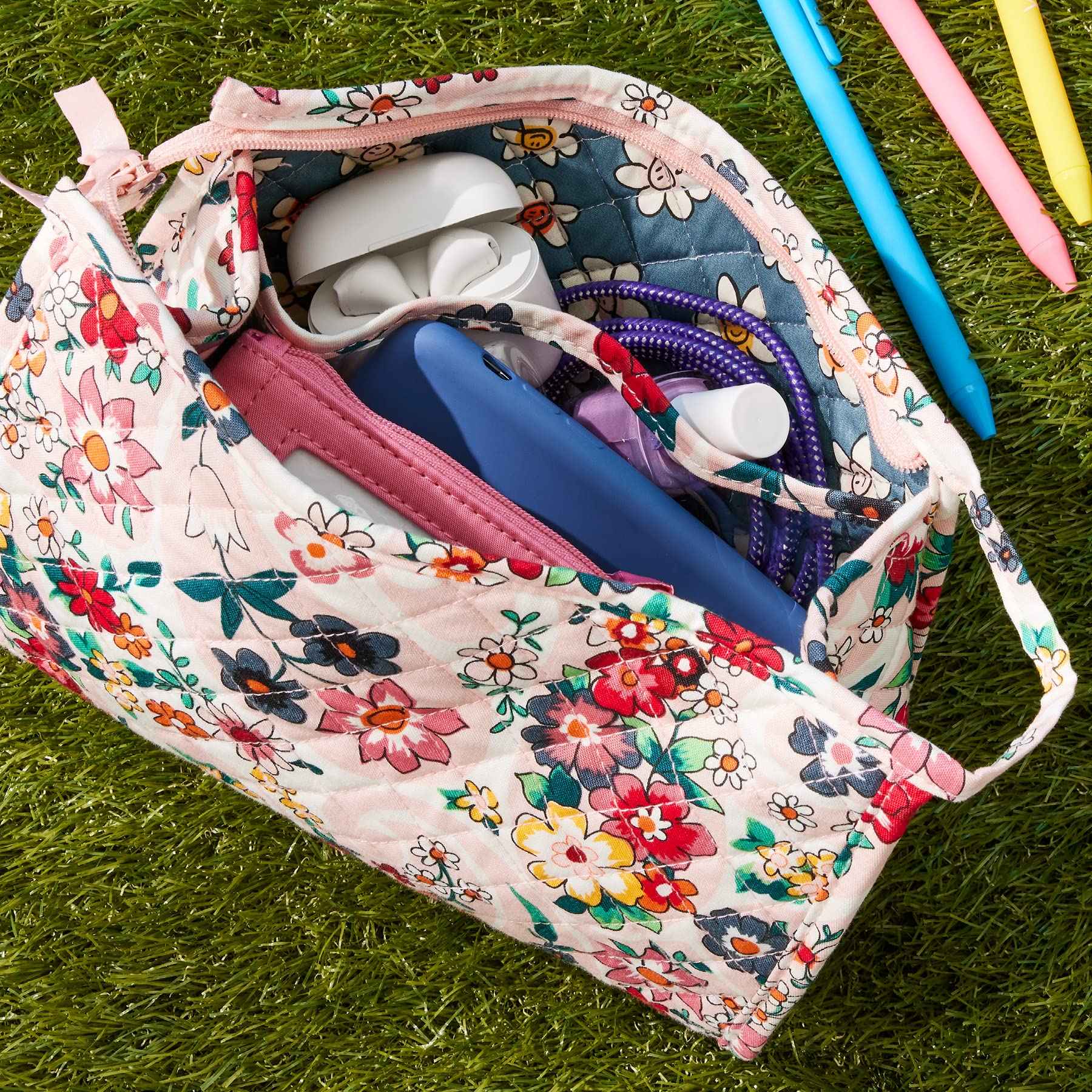 Vera Bradley Women's Cotton Trapeze Cosmetic Makeup Organizer Bag, Forever Green - Recycled Cotton, One Size