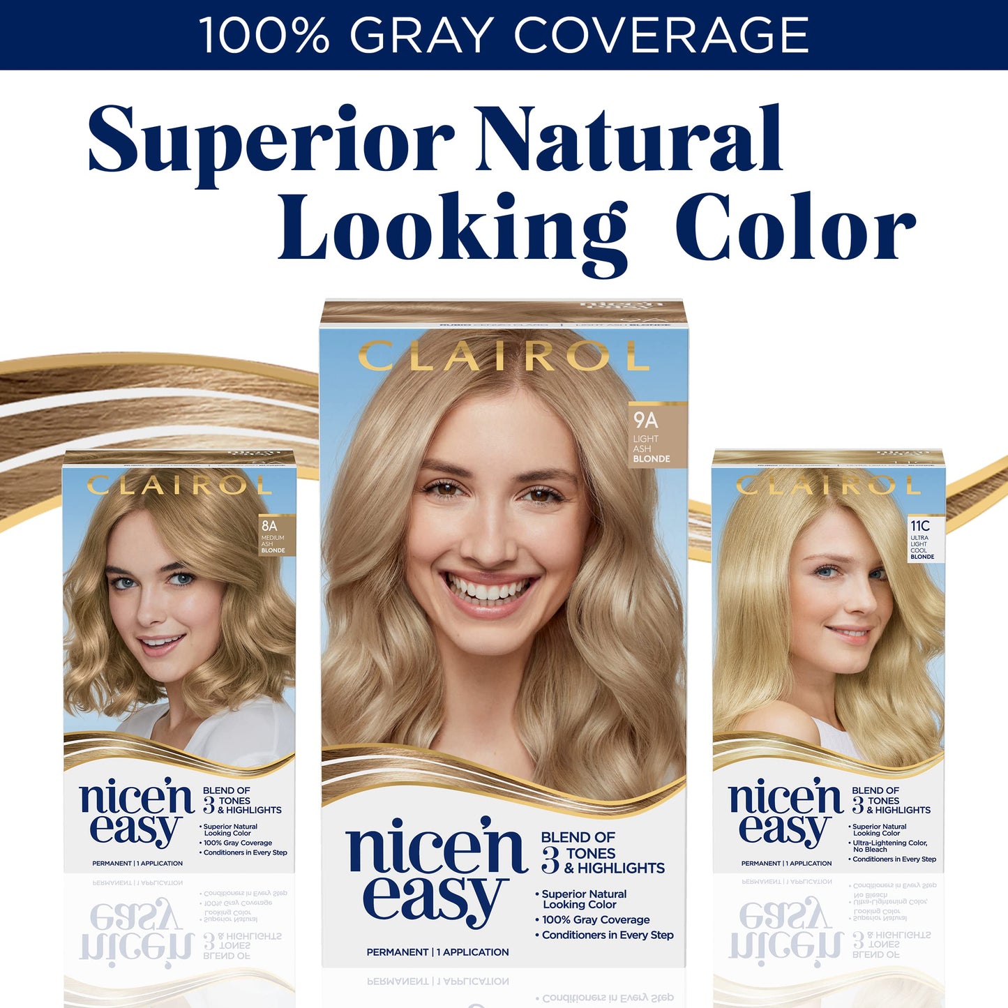 Clairol Nice'n Easy Permanent Hair Dye, 8C Medium Cool Blonde Hair Color, Pack of 3