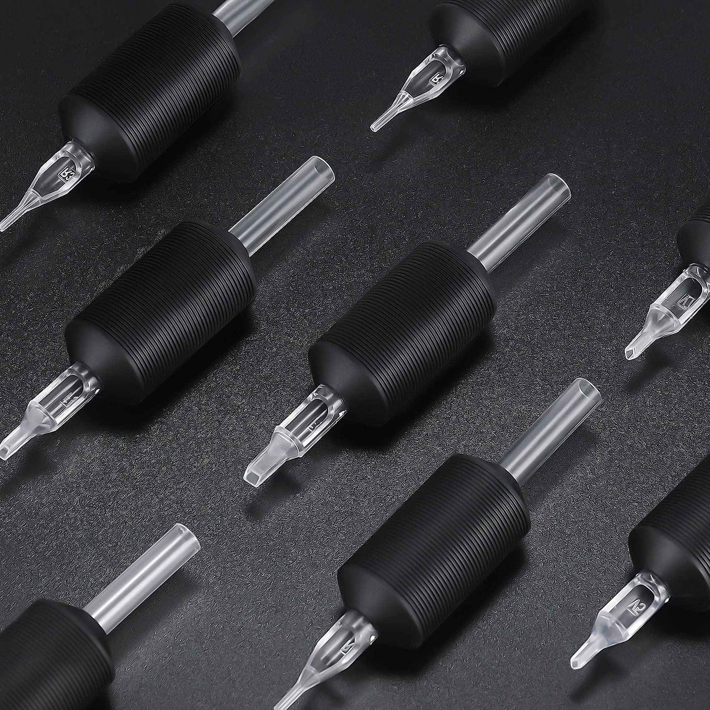 Keilend 5RT Clear Tube Grips 25PCS, 1 Inch Disposable Tube Grip with Black Silicone Grips and Clear Long Tips, 5 Round Tubes for 3RL 4RL 5RL 3RS 4RS 5RS