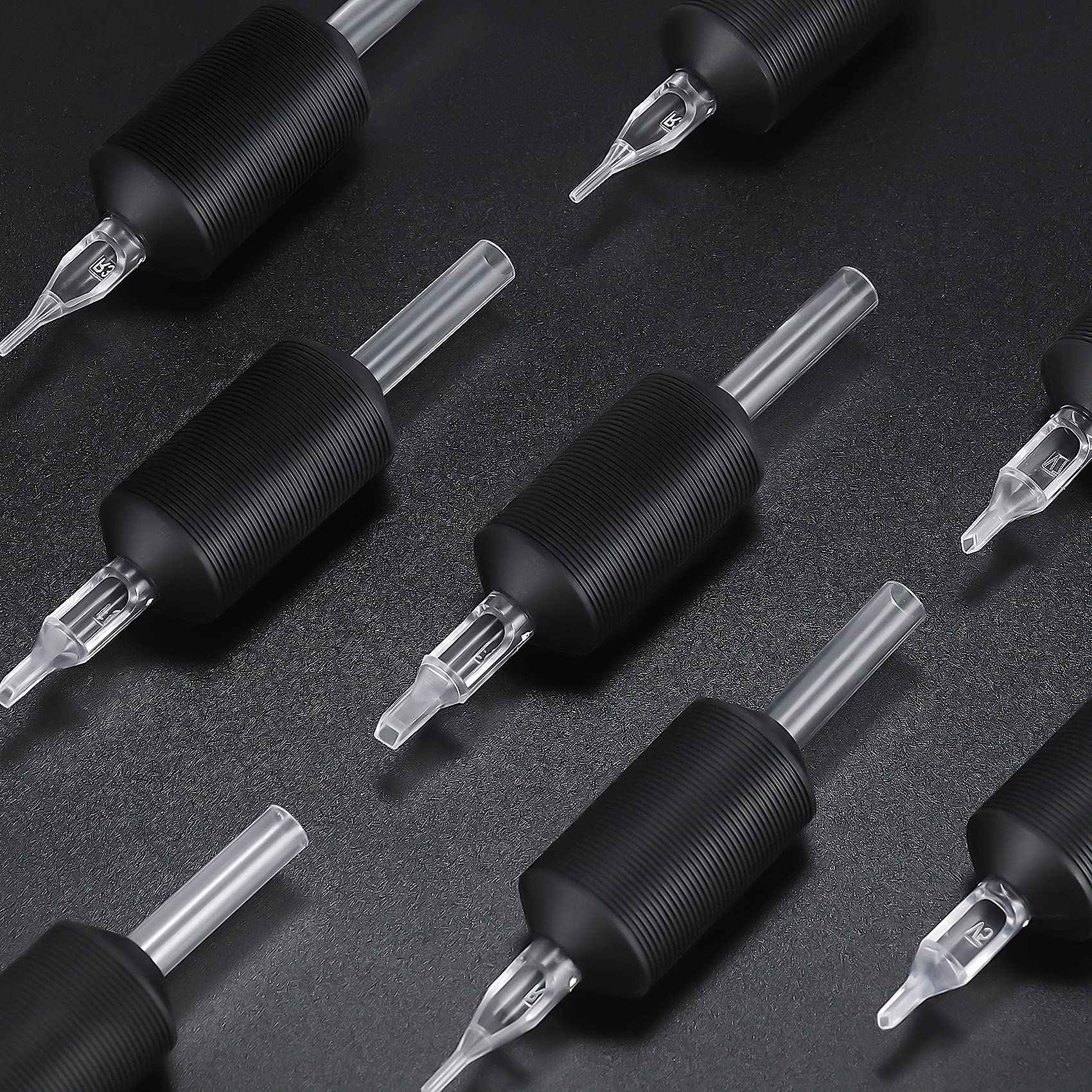 Keilend 5RT Clear Tube Grips 25PCS, 1 Inch Disposable Tube Grip with Black Silicone Grips and Clear Long Tips, 5 Round Tubes for 3RL 4RL 5RL 3RS 4RS 5RS