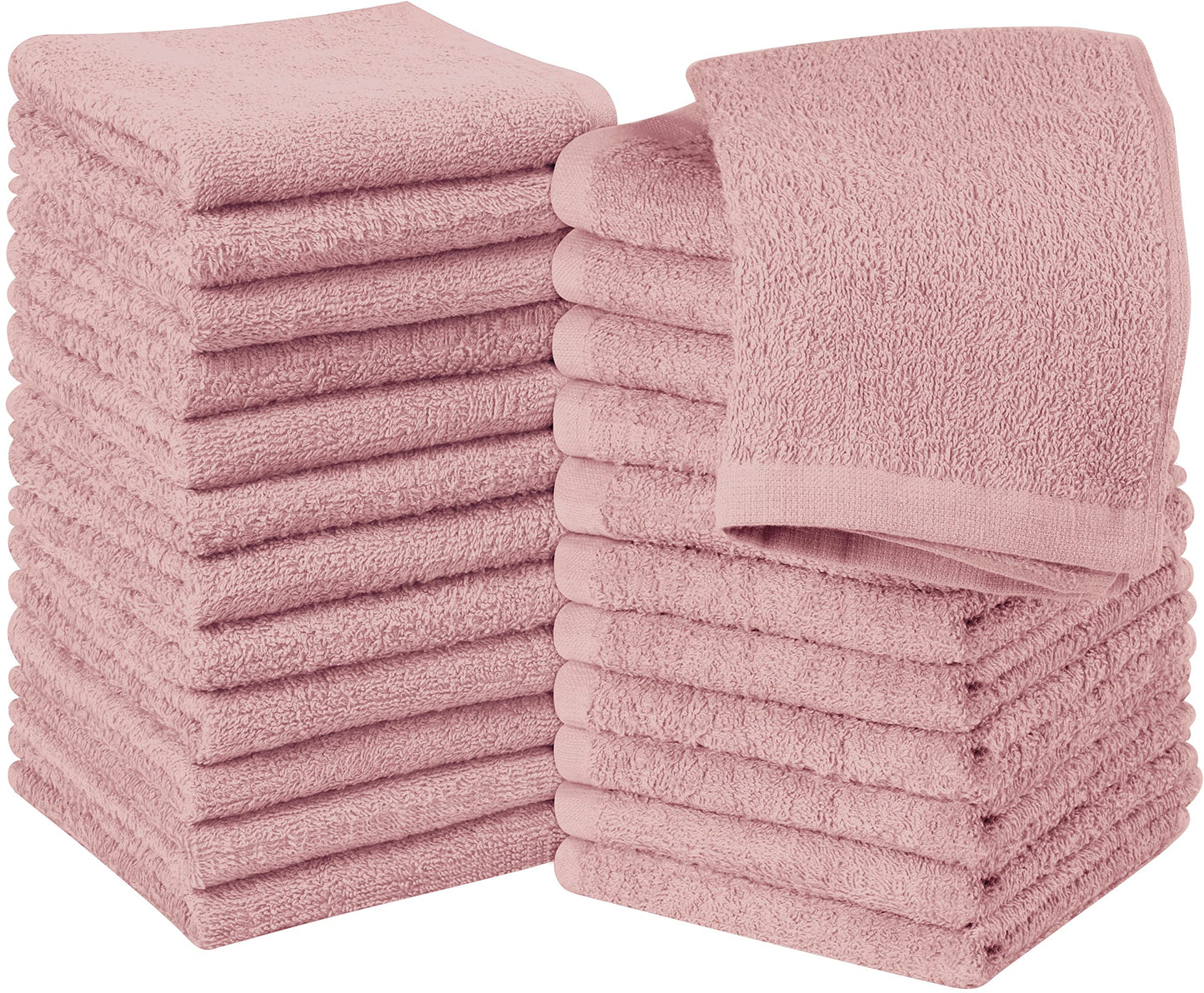 Utopia Towels 24 Pack Cotton Washcloths Set - 100% Ring Spun Cotton, Premium Quality Flannel Face Cloths, Highly Absorbent and Soft Feel Fingertip Towels (Dusty Pink)