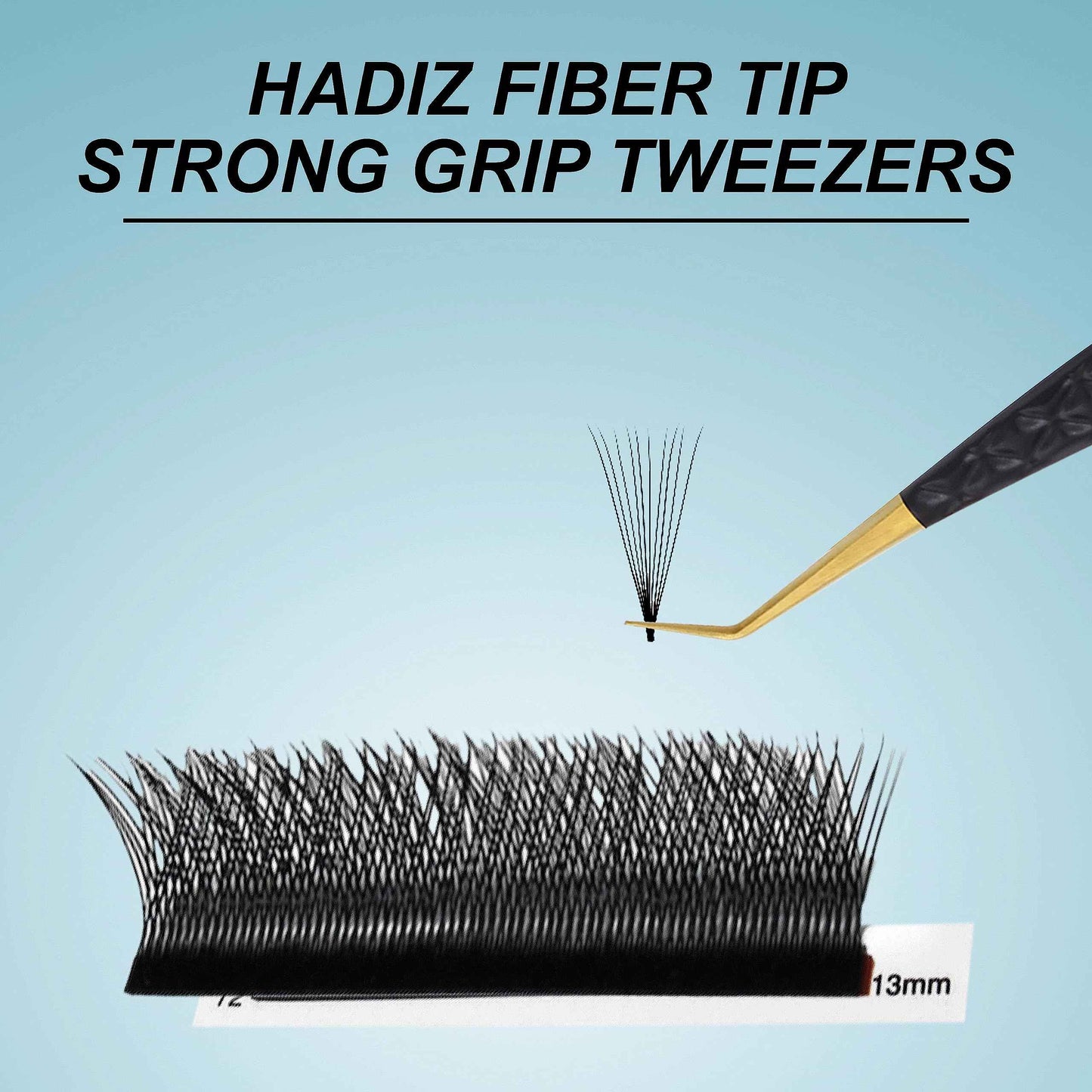 HADIZ Set of 4 Fiber Tip Diamond Grip Eyelash Extensions Tweezers Japanese Stainless Steel Lash Tweezer(Black)