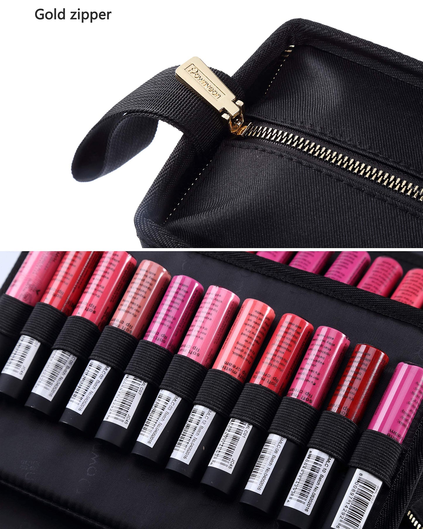 ROWNYEON Lipstick Organizer Case Lipstick Holder 67 Slots Portable Lipstick Bag Travel Makeup Bag Cosmetic Case Large Capacity Lipstick Carrying Case Makeup Artist Lip Gloss Storage Bag -Black