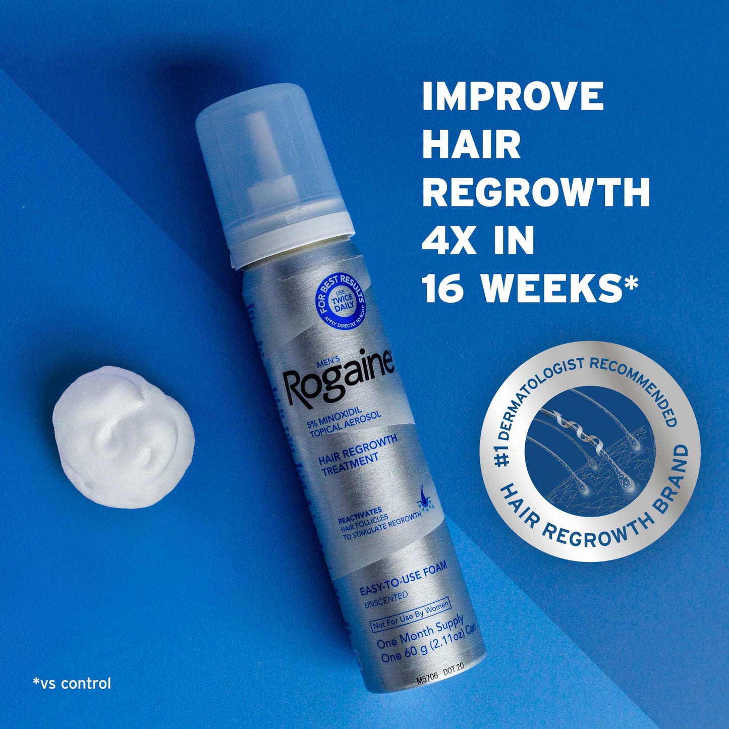 Men’s Rogaine 5% Minoxidil Topical Foam, One Month Supply