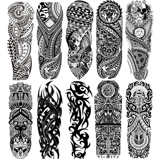 Totem Temporary Sleeve Tattoo for Men and Women Full Arm Fake Tribal Totem Tattoos for Adults Waterproof Realistic Sleeve Tattoos,10-Sheet