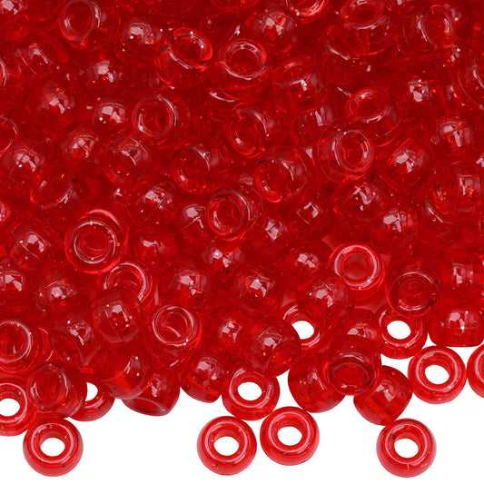 Auvoau 1000Pcs Pony Beads Bracelet 9mm Red Glitter Plastic Barrel Pony Beads for Necklace,Hair Beads for Braids for Girls,Key Chain,Jewelry Making (Red Glitter)