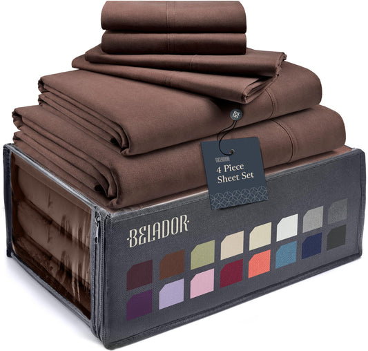 BELADOR Silky Soft Twin Sheet Set - Luxury 4 Piece Bed Sheets for Twin Size Bed, Secure-Fit Deep Pocket Sheets with Elastic, Breathable Hotel Sheets and Pillowcase Set, Wrinkle Free Oeko-Tex Sheets