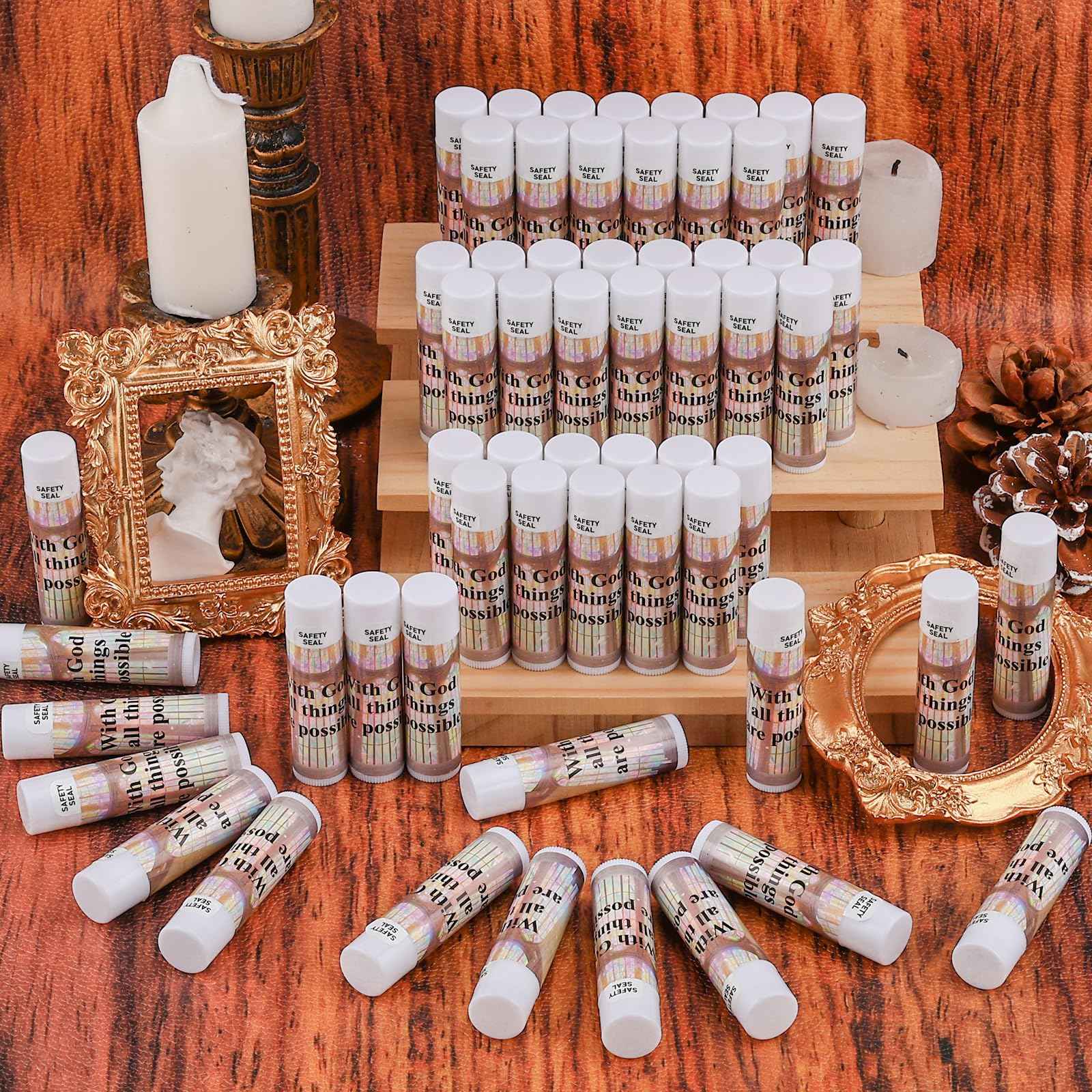 DMSKY 60 Lip Balm Bulk, Christian Gift for Women Men Faith Religious Moisturizing Lip Care Product Stocking Stuffers with Inspirational Scripture Happy Moment Praise God for Friend