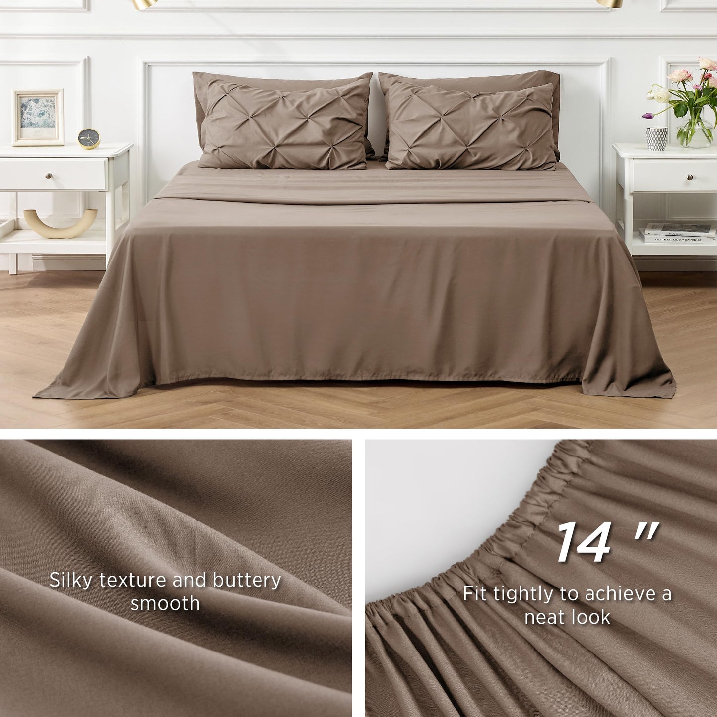 Bedsure Twin Size Comforter Sets Brown - 5 Pieces Pintuck Bed Set Twin Size, Twin Size Bed in a Bag with Comforter, Sheets, Pillowcase & Sham