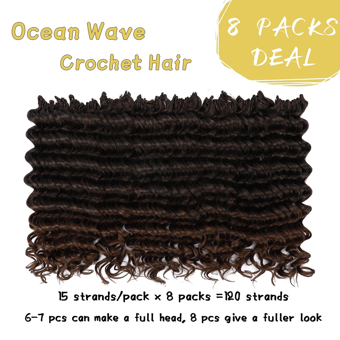 8 Packs Ocean Wave Crochet Hair Water Wave Crochet Hair for Women 14 Inch Short Curly Crochet Hair Beach Curl Deep Twist Crochet Braids Synthetic Braiding Hair Extensions (14 Inch, T1B/30#)