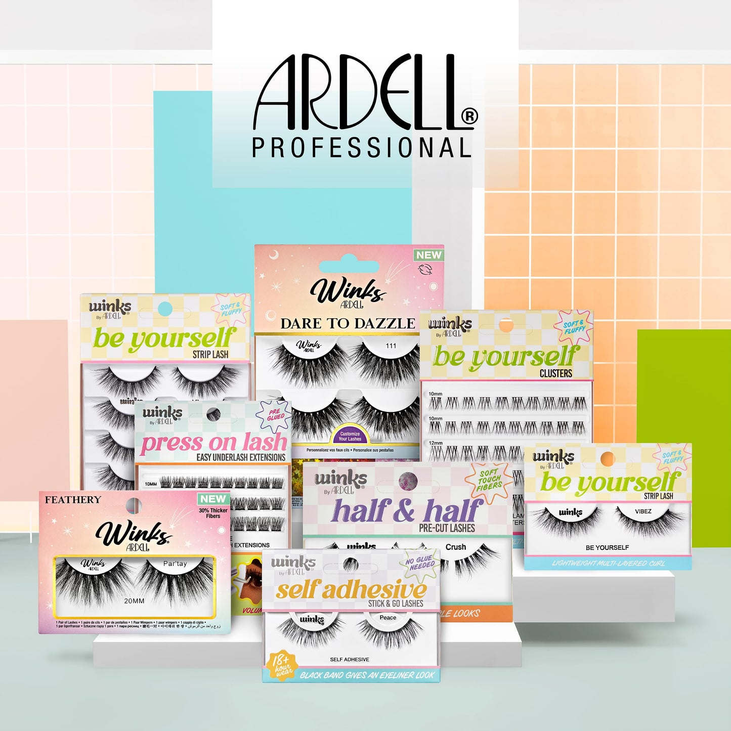 Ardell Winks Be Yourself Lashes & Patches Kit, Wish + Vibez Dual Eyelash Set for Expressive Looks, with 4 Blemish Stickers, 1-pack