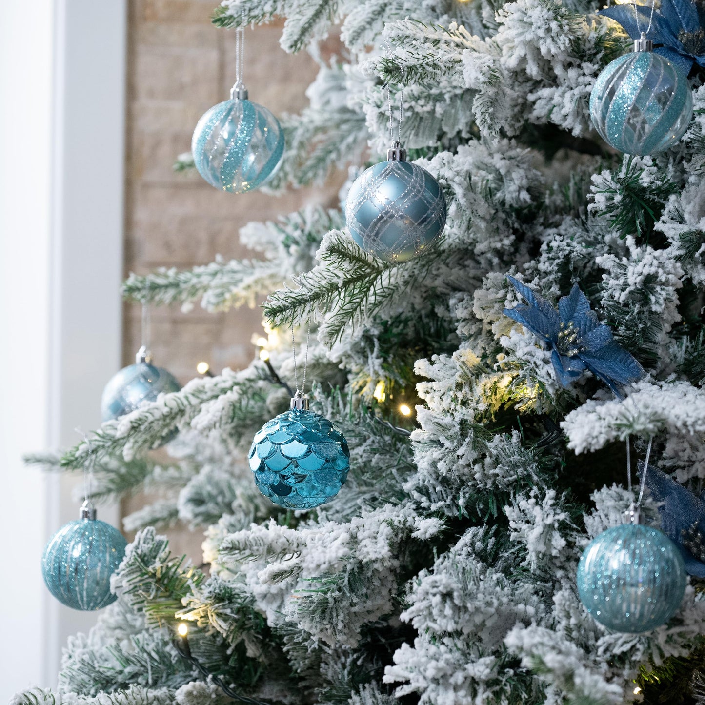 Valery Madelyn Christmas Ball Ornaments, 9ct Light Blue and Silver Shatterproof Christmas Tree Decorations Set, 2.76 Inches Coastal Ocean Hanging Ornaments for Xmas Trees Bulk Holiday Decor