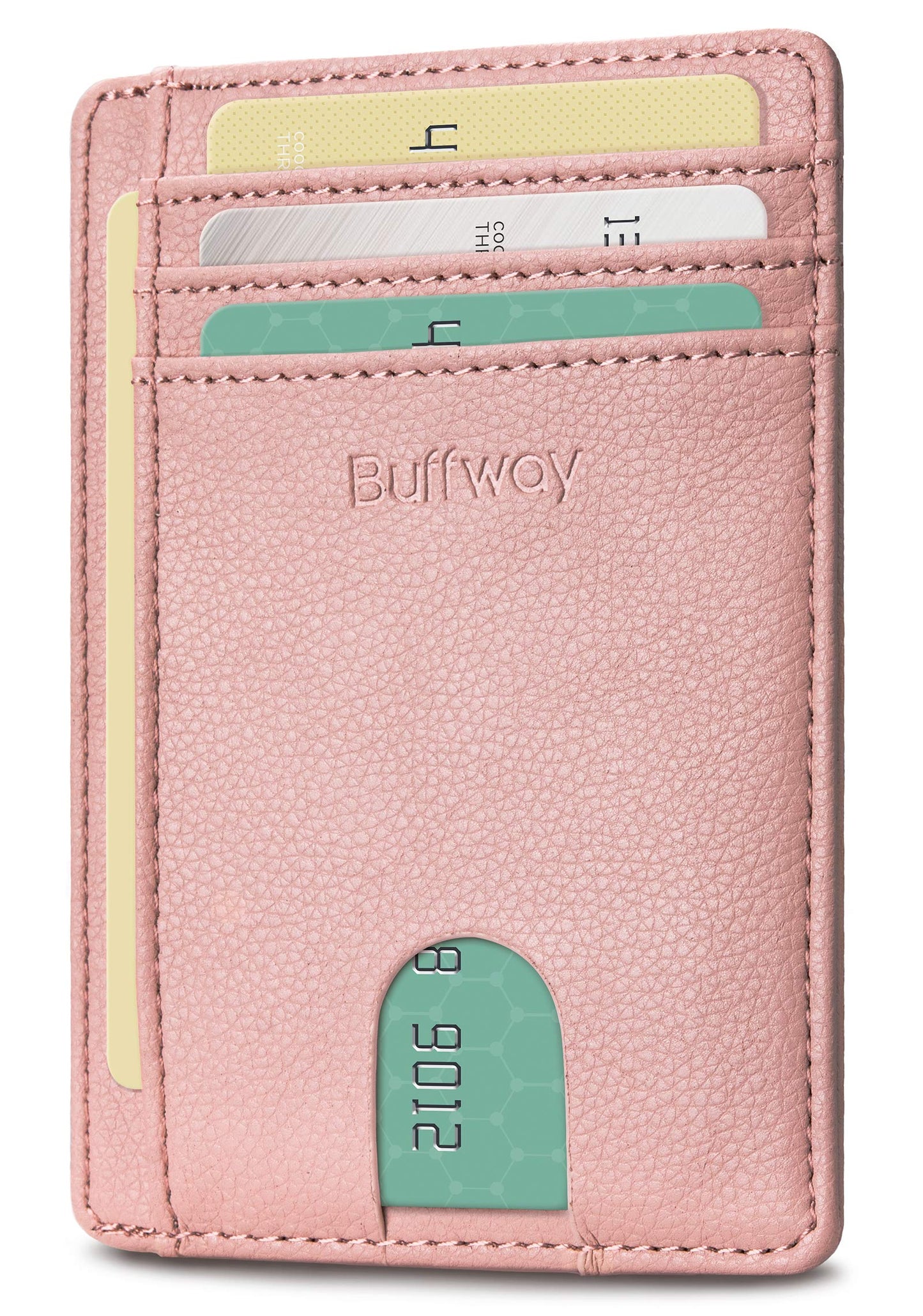 Buffway Slim Minimalist Front Pocket RFID Blocking Leather Wallets for Men and Women - Lichee Pink