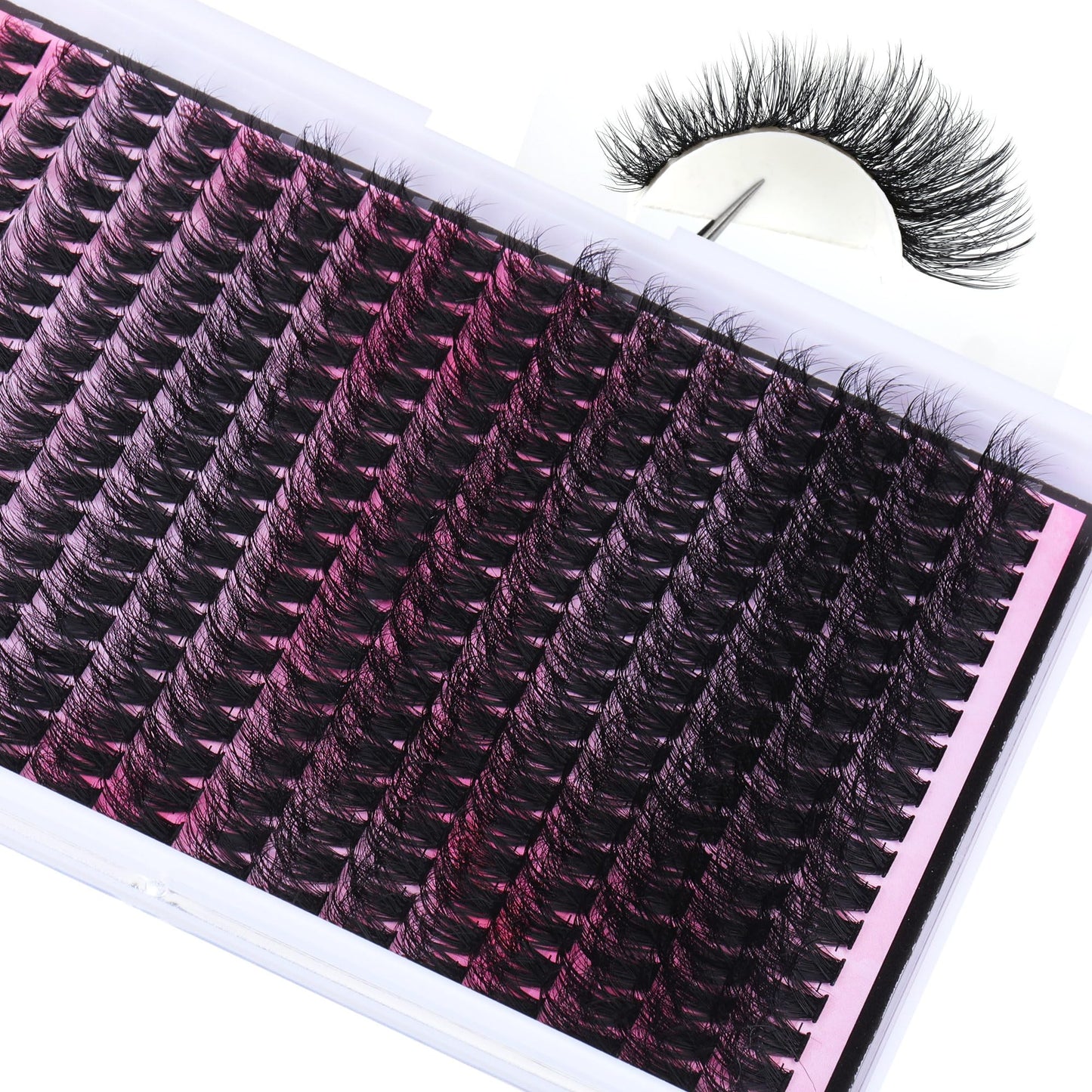 FANXITON DIY Lash Extension Kit Fluffy Lash Clusters 288 pcs Thick Lash Clusters Kit D Curl 10-18 mm Cluster Eyelash Extension Kit with Lash Bond and Seal Lash Tweezers Individual Lashes For Beginners