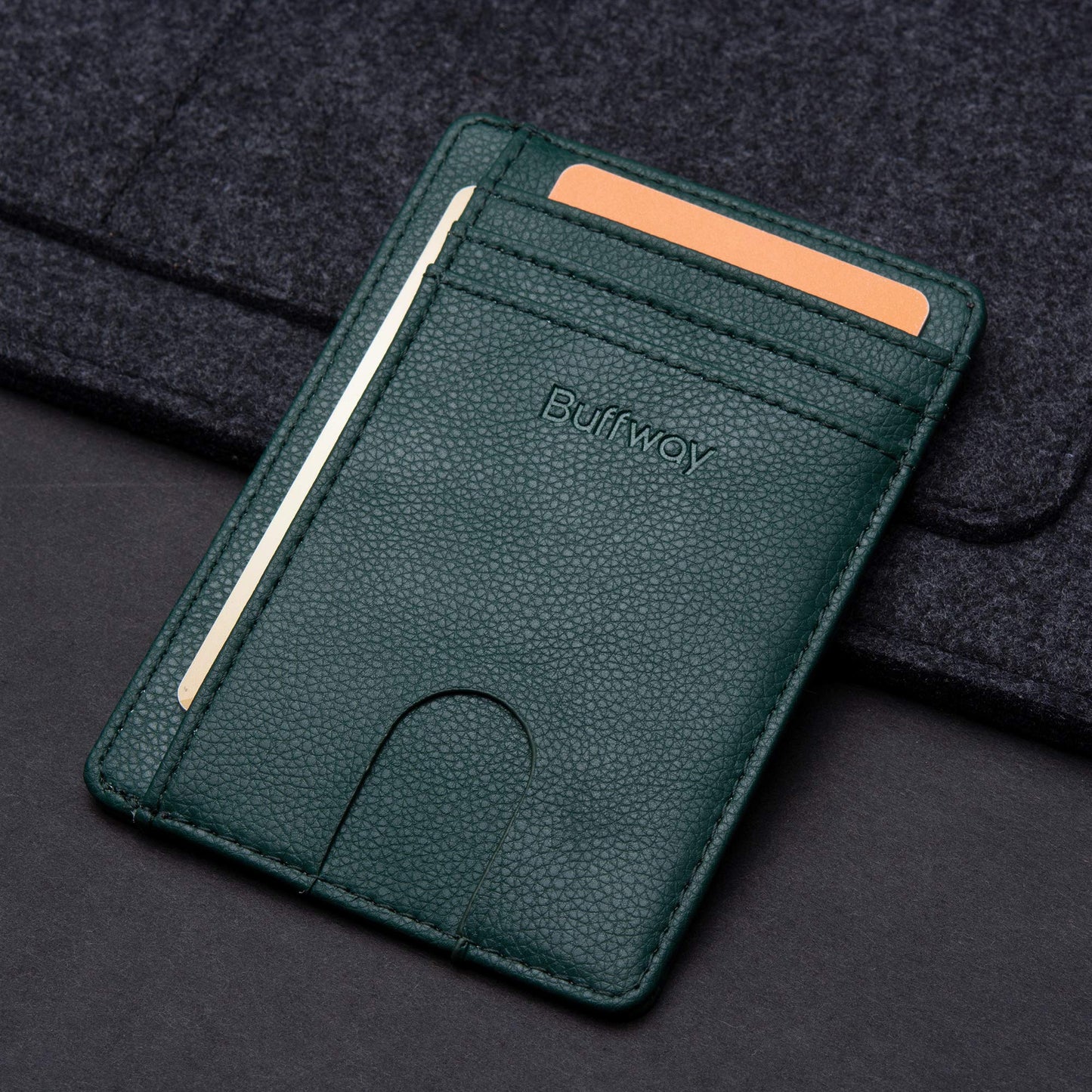 Buffway Slim Minimalist Front Pocket RFID Blocking Leather Wallets for Men and Women - Lichee Green