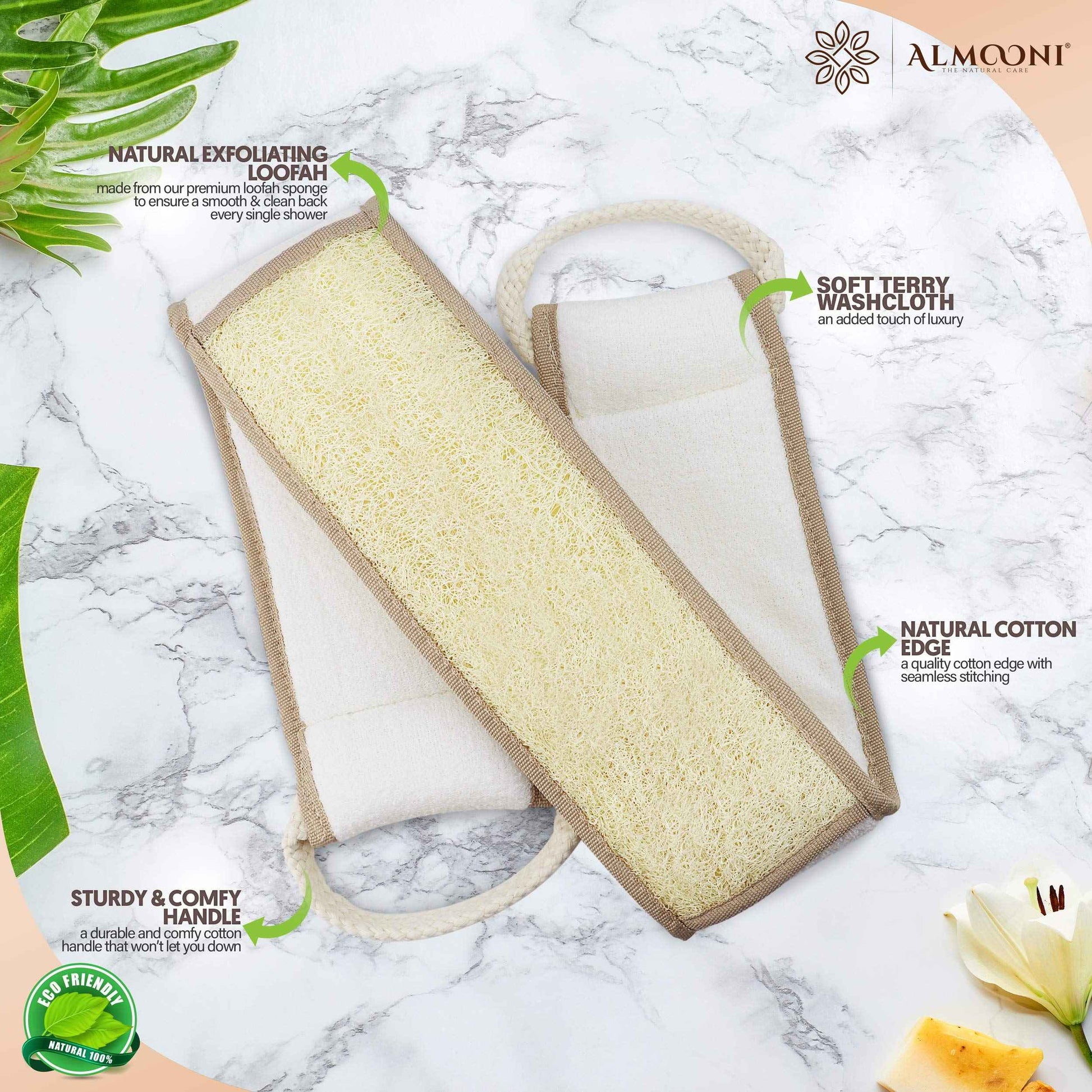 Premium Exfoliating Back Loofah Scrubber and Loofah Pad Glove Body Scrubber, Made with Natural Egyptian Shower Loofah Sponge That Gets Your Body Clean