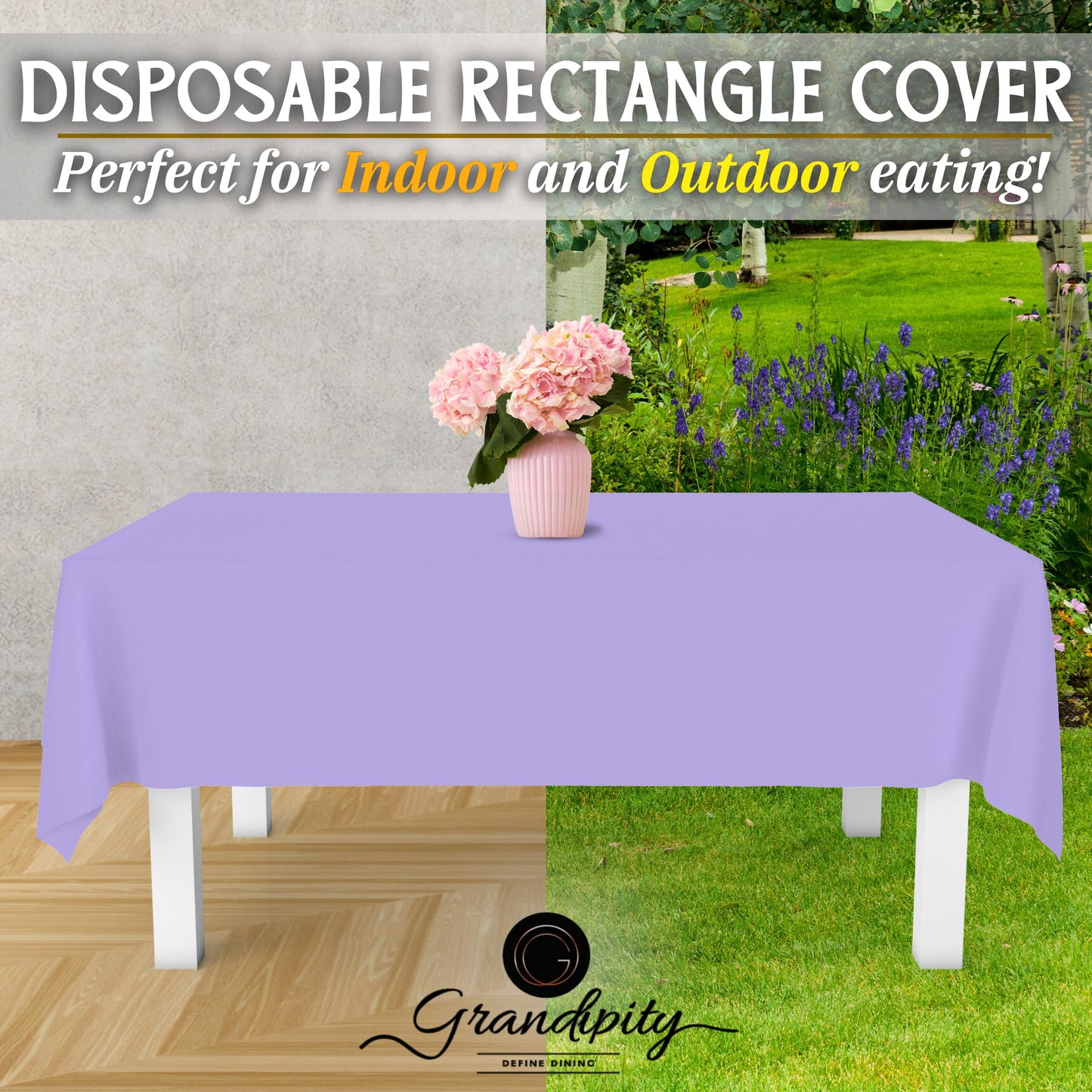 Grandipity Lavender 12 Pack Premium Disposable Plastic Tablecloth 54 Inch. x 108 Inch. Decorative Rectangle Table Cover