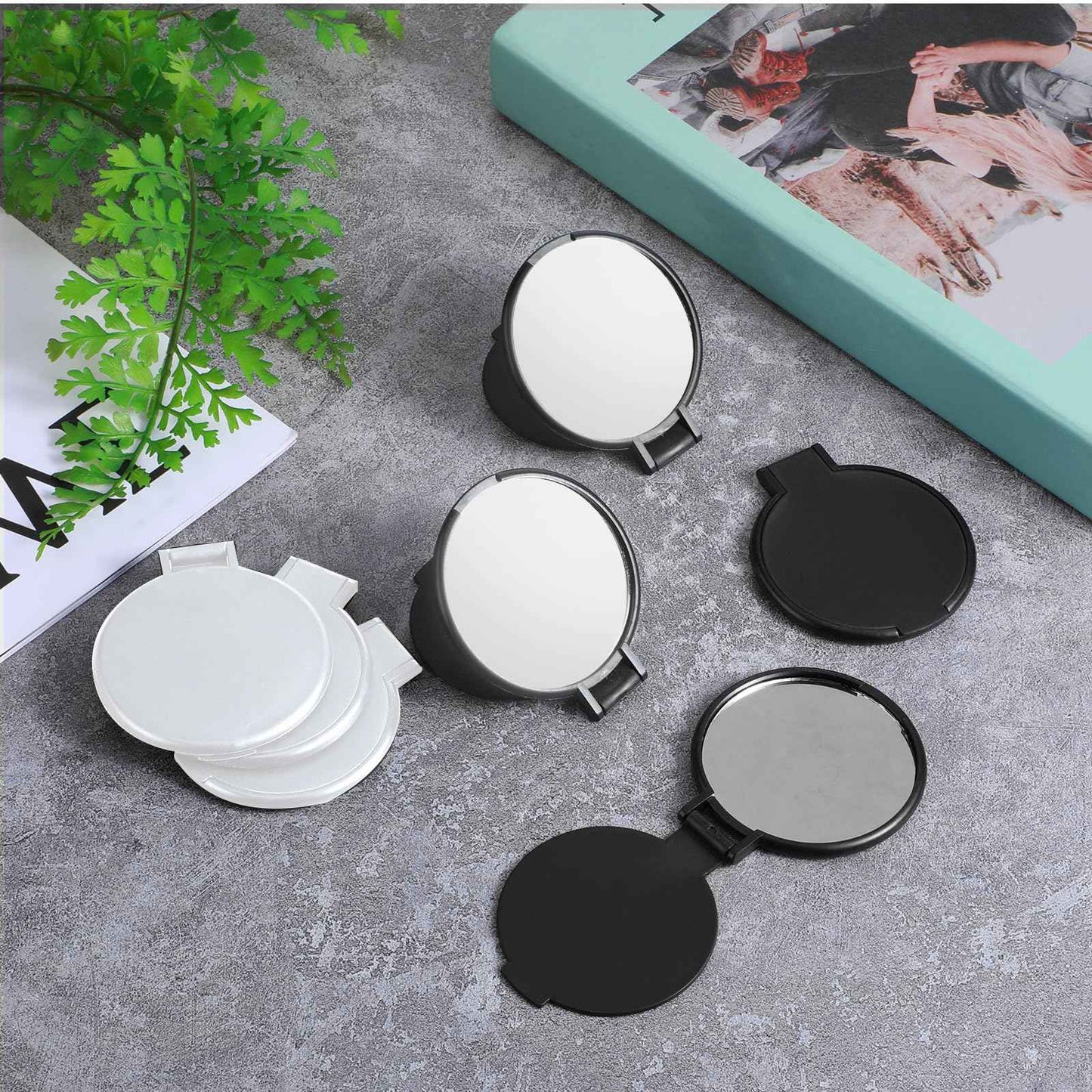 Telooco 100 Pcs Round Compact Mirrors for Purse Mini Folding Mirrors Portable Pocket Mirror Travel Makeup Small Mirror for Women Daily Use (Black and White)