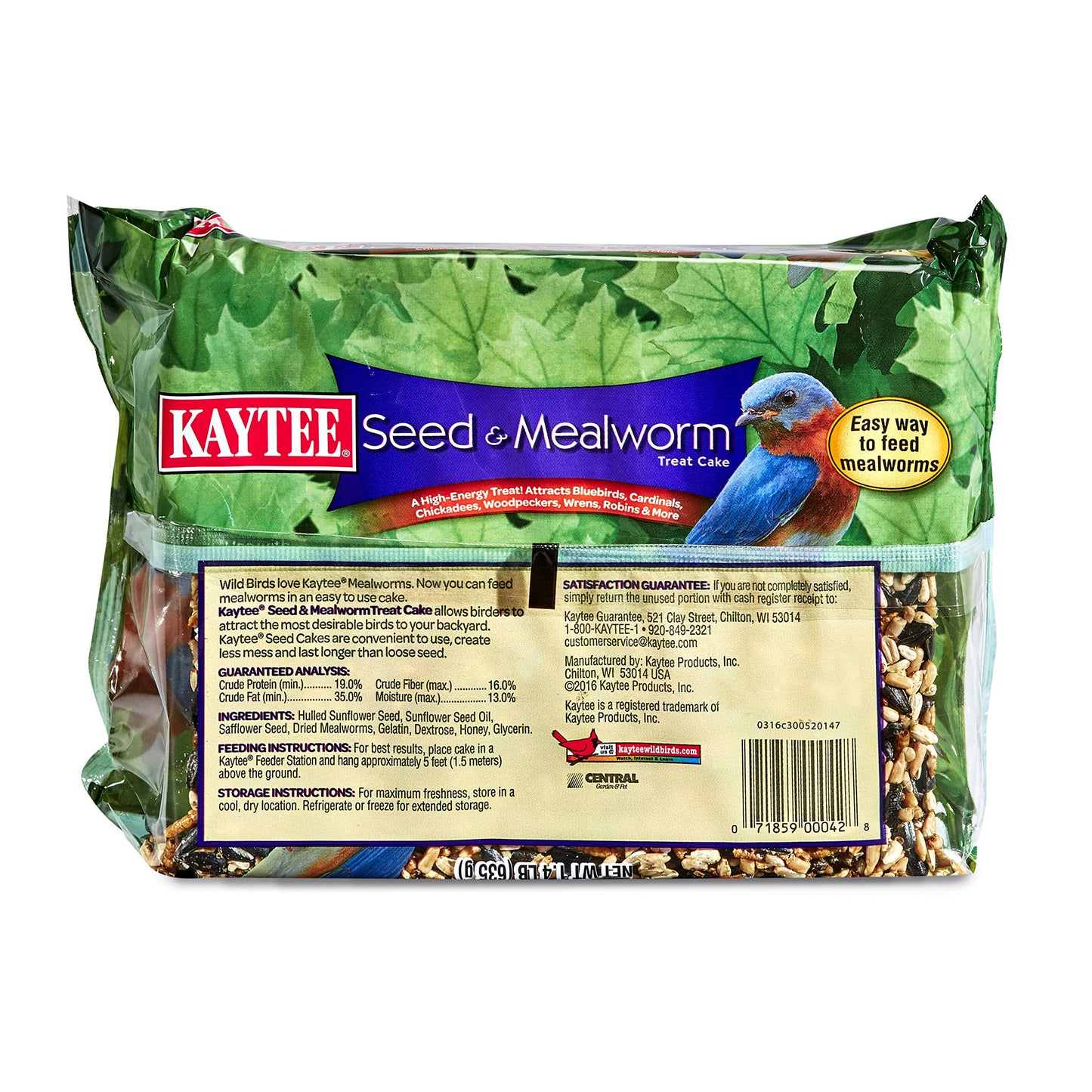 Kaytee Wild Bird Seed & Mealworm Seed Cake Food For Bluebirds, Chickadees, Woodpeckers and More, 1.4 Pound