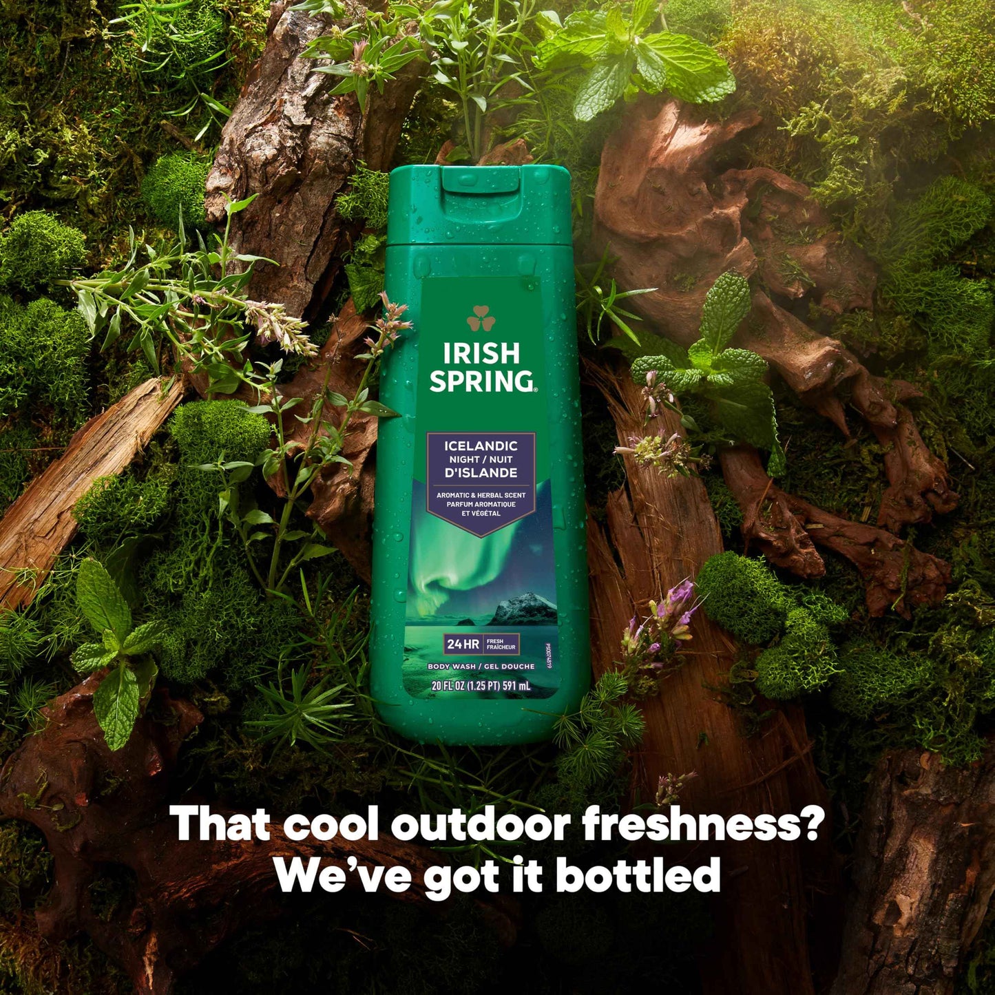 Irish Spring Icelandic Night Moisturizing Face and Body Wash for Men, 24 Hour Fresh, Paraben Free, Aromatic and Herbal Scent, 20 fl oz Bottle (Pack of 4)