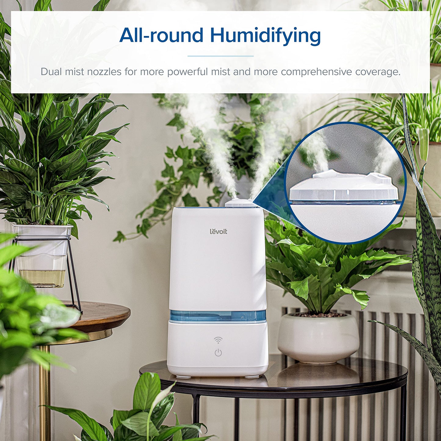 LEVOIT 4L Smart Cool Mist Humidifier for Home Bedroom with Essential Oils, Customize Humidity for Baby & Plants, APP & Voice Control, Schedule, Timer, Last up to 40Hrs, Whisper Quiet, Handle Design